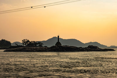 River island at dusk with pristine view