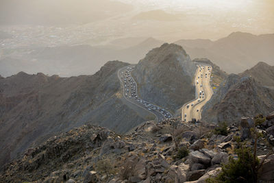 High angle view of mountain range