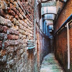 Narrow walkway along walls