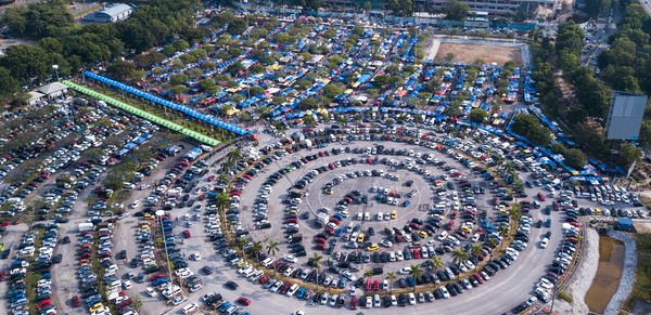 High angle view of cars parked in parking lot