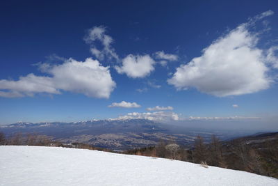 Scenic view of landscape against sky during winter