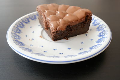 Close-up of cake in plate on table