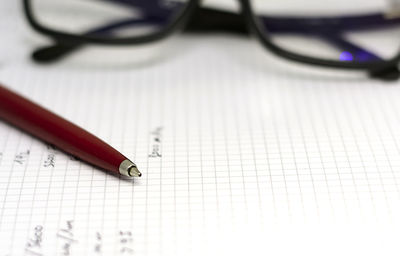 High angle view of pen on table