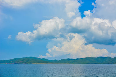 Scenic view of sea against blue sky