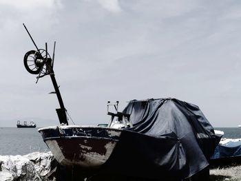 Low angle view of boat against sky