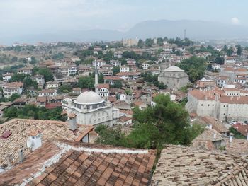 High angle view of townscape against sky