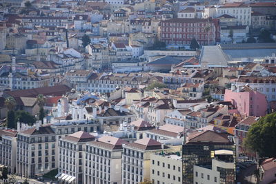 High angle view of buildings in city