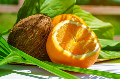 Close-up of orange fruit on table