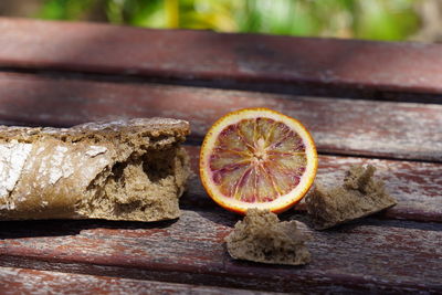 Close-up of fruits on cutting board