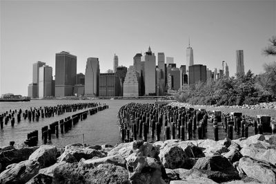 View of skyscrapers against clear sky