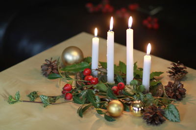 Close-up of christmas decoration on table