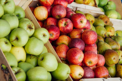 Full frame shot of apples for sale at market stall
