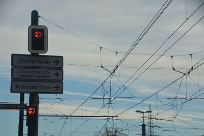 Low angle view of road signs against sky