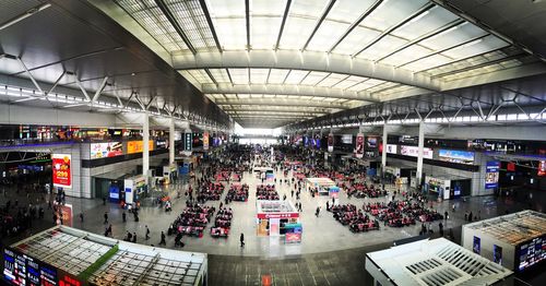 People at shanghai hongqiao railway station in city