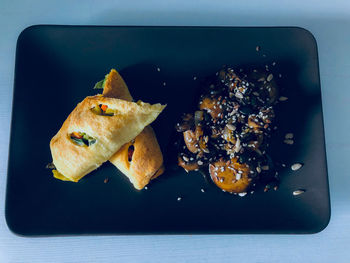 High angle view of food on table