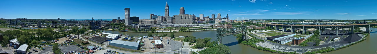 Panoramic view of buildings in city against sky