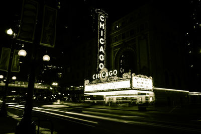 View of city lit up at night