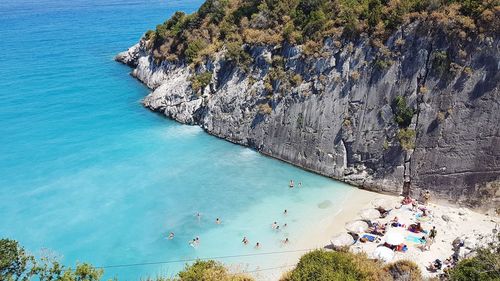 High angle view of people on beach