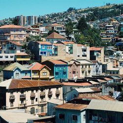 High angle view of buildings in city