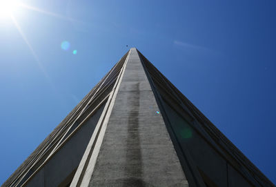 Low angle view of modern building against blue sky