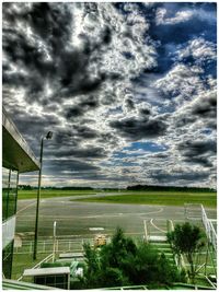 Scenic view of field against cloudy sky