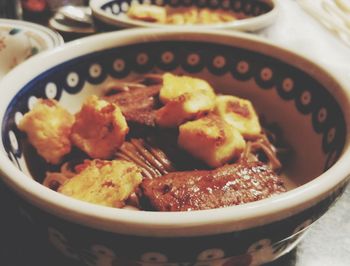 Close-up of food served in bowl on table