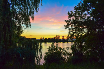 Scenic view of lake against sky during sunset