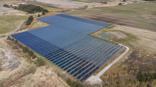 Aerial view of solar collectors at løkken district heating