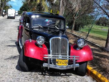 Vintage car on field