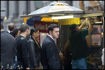 Group of people in front of city