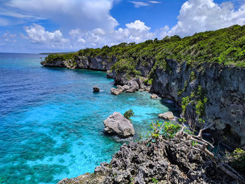 Scenic view of bay against sky