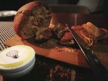 Close-up of meat in plate on table