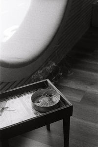 High angle view of bowl on table at home