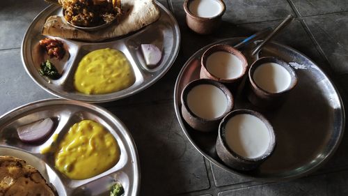 High angle view of food on table
