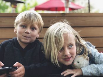 Close-up of cute siblings