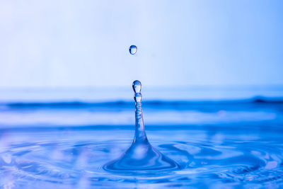 Close-up of drop falling on water