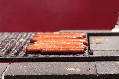 Close-up of meat on barbecue grill