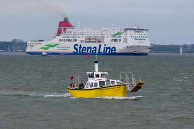 View of nautical vessel on sea against sky