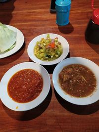 High angle view of meal served on table