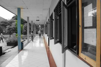 Reflection of building on glass window