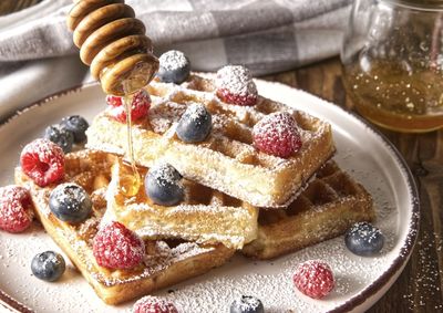 Close-up of dessert in plate on table