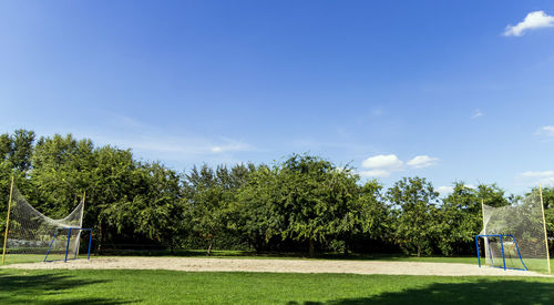 Trees on field against sky