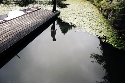 High angle view of floating on lake