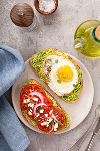 High angle view of food on table