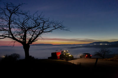 Silhouette tree by road against sky during sunset