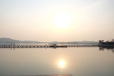 Scenic view of lake against sky during sunset