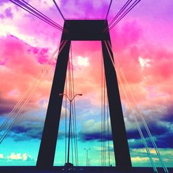 Low angle view of power lines against cloudy sky