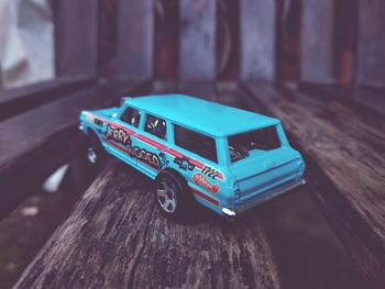 Close-up of toy car on table