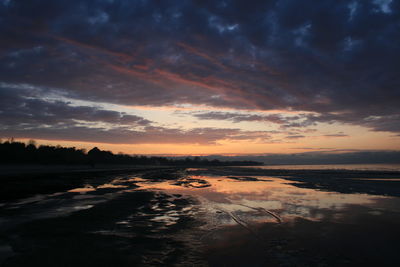 Scenic view of lake against sky during sunset