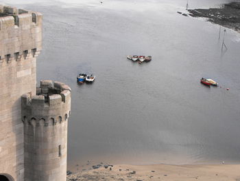 High angle view of boats in water